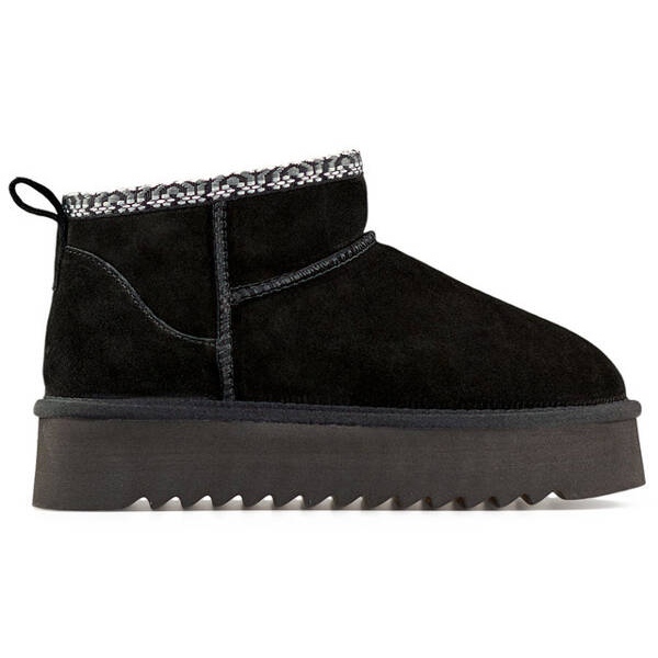 Bottines de neige en cuir et daim pour femme, noires YU9001B le noir