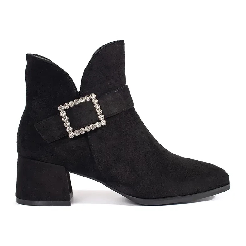 Bottines femme en daim noir avec boucle argentée le noir