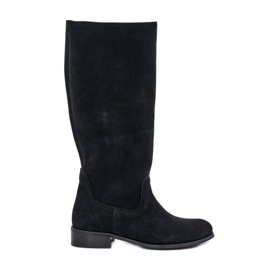 Lewski Shoes Bottes mi-mollet en daim pour femmes avec fermeture éclair gauche 3616 noir