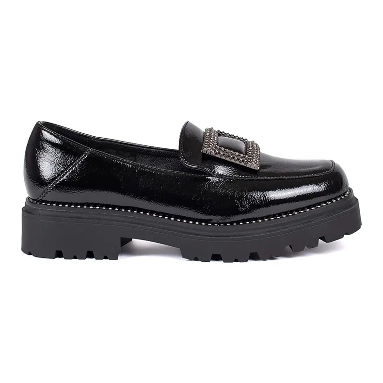 Goodin Mocassins plateforme femme noirs ornés d'une boucle et de strass le noir