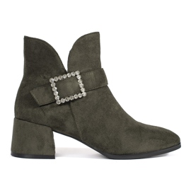 Bottines femme en daim vert foncé avec boucle argentée