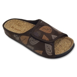 Chaussons femme Inblu avec insert en liège 155D157, marron, avec feuilles brun