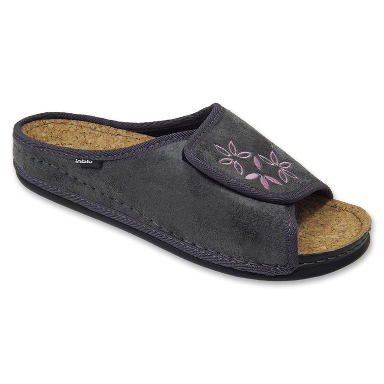 Chaussons femme Inblu avec semelle intérieure en liège 155D154, gris avec broderie Chaussons femme Inblu avec semelle intérieure en liège 155D154, gris avec broderie