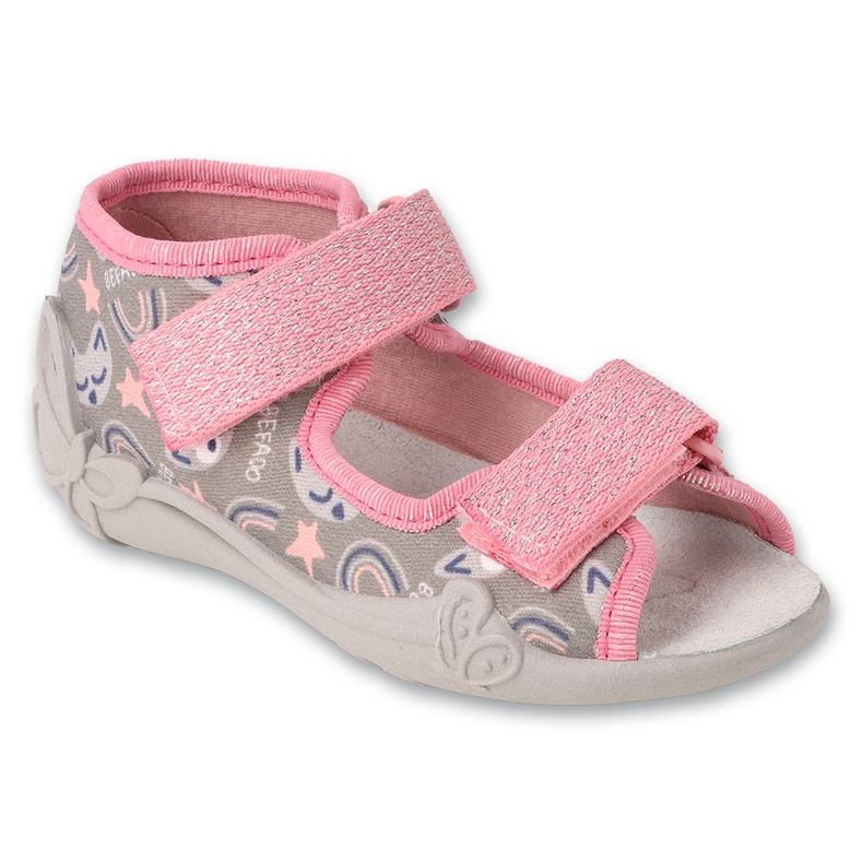 Sandales pour enfants Befado, insert en cuir avec velcro 342P064, rose gris Sandales pour enfants Befado, insert en cuir avec velcro 342P064, rose gris