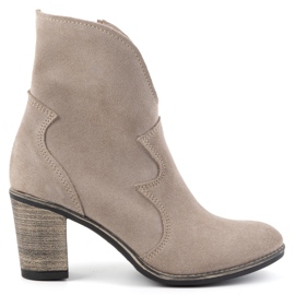 Olivier Bottines femme en cuir Lucy beige foncé - Bottines élégantes à talons en daim