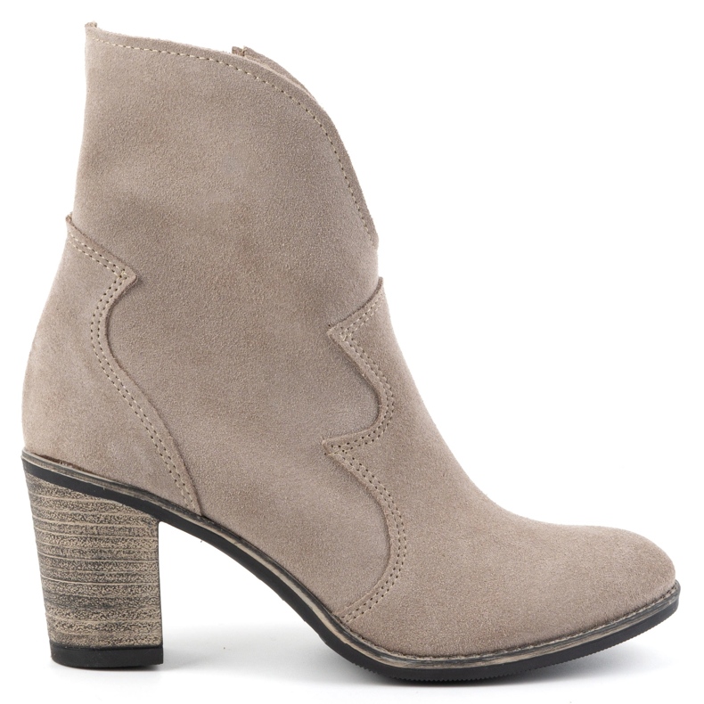Olivier Bottines femme en cuir Lucy beige foncé - Bottines élégantes à talons en daim