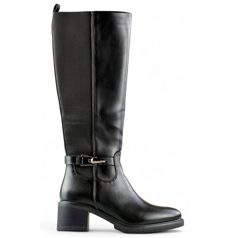 Bottines femme à talons bas avec caoutchouc élastique, noires FC29B le noir