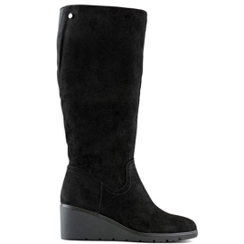 Bottines compensées en daim pour femme, noires, YL159B