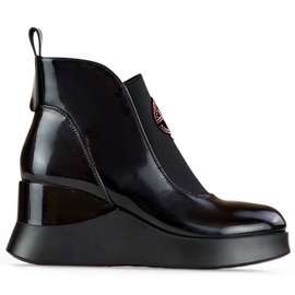 Bottines compensées en cuir pour femme, noir verni, 25-66703B le noir
