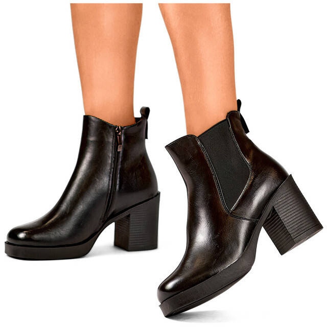 Bottines Chelsea isolées à talon haut pour femme, noir 24-12453B le noir