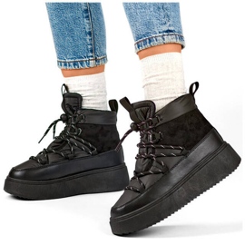 Bottines de neige à lacets et semelle épaisse pour femme, noir 24-72302B le noir