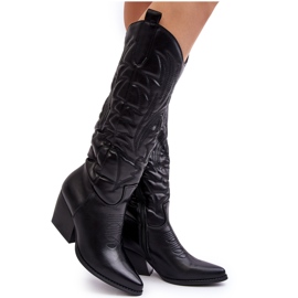 Santiags femme en cuir noir à talon haut le noir Santiags femme en cuir noir à talon haut le noir