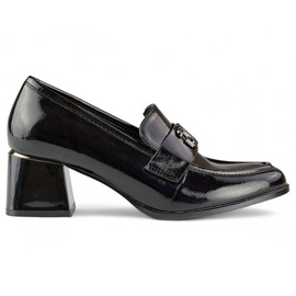 Chaussures à talons bas pour femmes, noir verni, GD-FL475B le noir