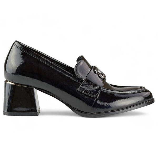 Chaussures à talons bas pour femmes, noir verni, GD-FL475B le noir