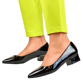 Escarpins femme à bout pointu et talon bas, noir verni, GD-XR106C-B le noir