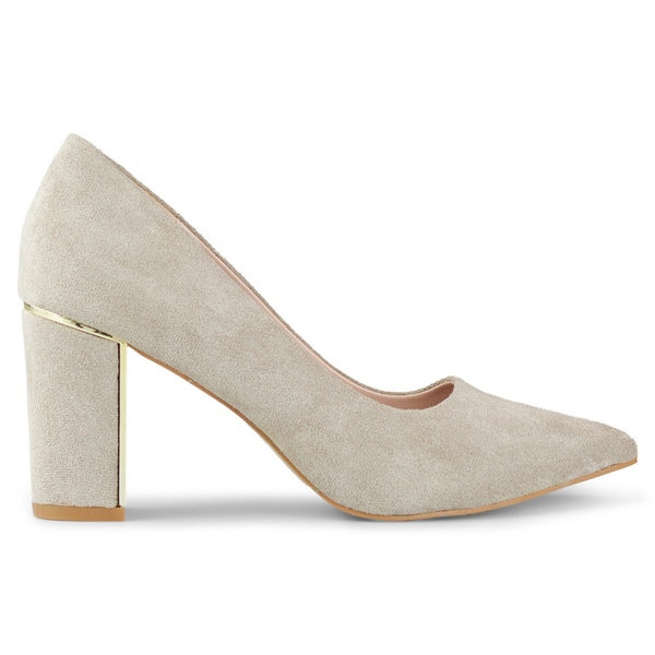Escarpins femme bout pointu et talon décoratif, daim beige GD-DO112A-BE