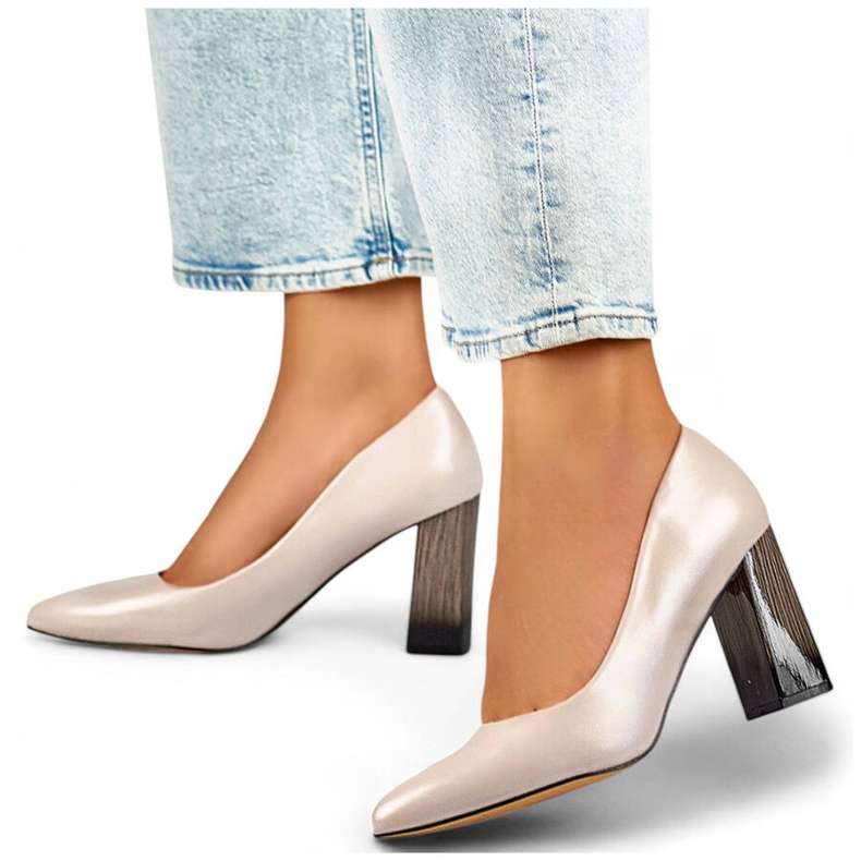 Escarpins pointus à talon haut décoratif pour femme, beige GD-FL486A-L.BE