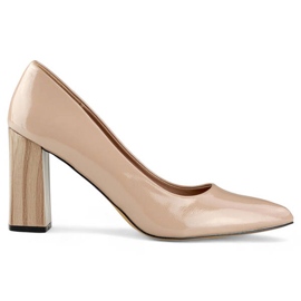 Escarpins à talons hauts et bout pointu pour femme, beige verni GD-FL486A-T