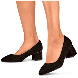 Escarpins femme bout pointu, talon bas, daim, noir XR-103B-B le noir