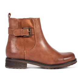 Bottines femme marron avec boucle sur talon bas brun