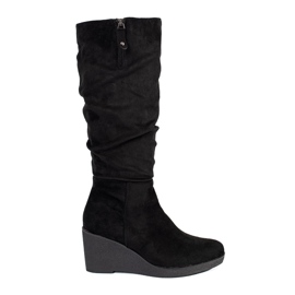 Bottines compensées femme en daim noir