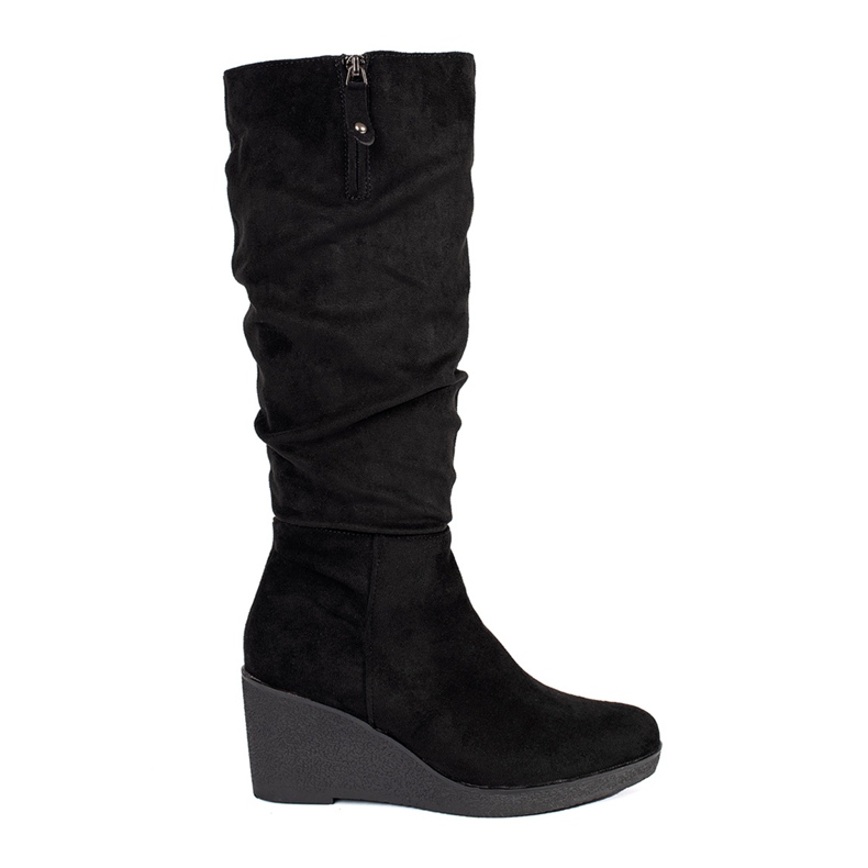 Bottines compensées femme en daim noir le noir