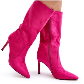 Joalice Bottes En Daim Écologique Pour Femme Talon Haut Mi-mollet Fuchsia rose