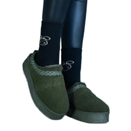 Boots de neige à plateforme vertes avec tige basse et motif Greene brodé