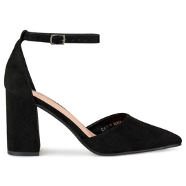 Escarpins noirs à talons hauts et fermeture cheville QA203B