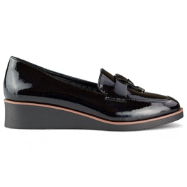 Chaussures compensées en cuir verni pour femmes, noires, 24-58266B