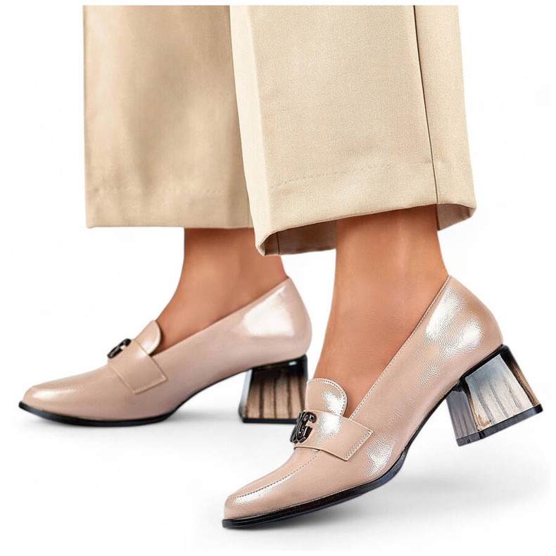 Chaussures élégantes en cuir verni à talon haut pour femme, beige GD-FL479-D.BE