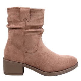 Raney Bottines à talons bas en daim kaki beige