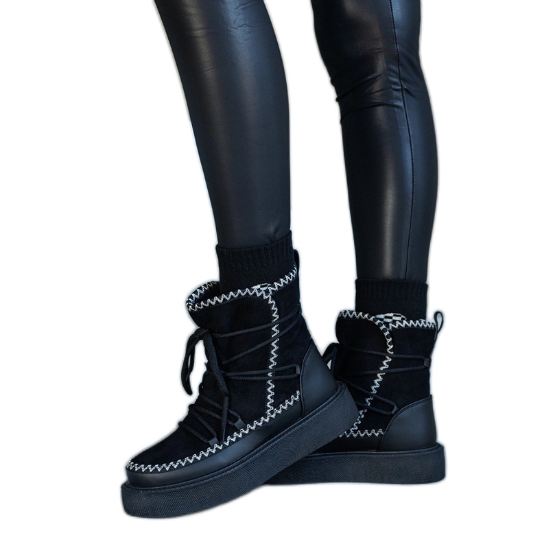 Boots de neige noires à plateforme et lacets ornés de broderies Mckenzie le noir