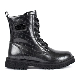 Bottines à lacets en cuir verni noir pour fille