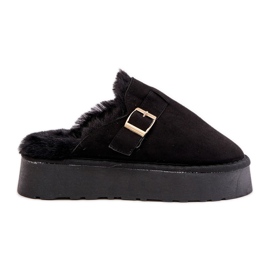 Chaussons femme sur semelle épaisse avec fourrure et boucle, Linneola Noir