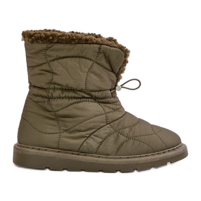Bottes de neige pour femmes avec cordon de serrage isolées avec fourrure en peau de mouton vert foncé Vamidra