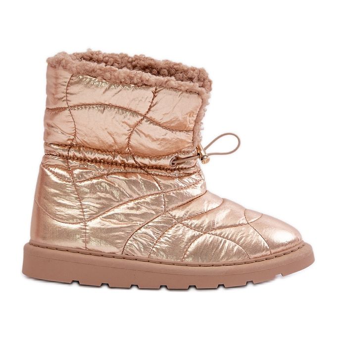Bottes de neige pour femmes avec cordon de serrage isolées avec fourrure en peau de mouton or rose Vamidra d'or