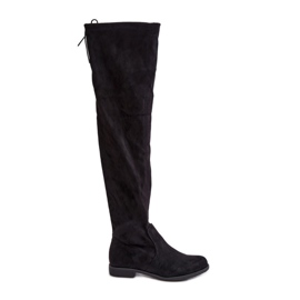 Cuissardes à talons plats en éco-daim, Black Linnithia le noir
