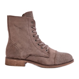 Bottes à talons plats décorées en daim écologique marron chaud Ellieo brun