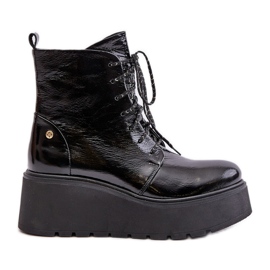 Bottes En Cuir Verni Sur Plateforme Et Compensée Maciejka 06762-01 Noir le noir
