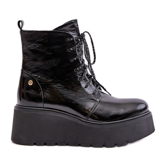 Bottes En Cuir Verni Sur Plateforme Et Compensée Maciejka 06762-01 Noir le noir