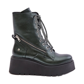Bottes de Travail en Cuir à Plateforme et Compensée Maciejka 06676-09 Vert