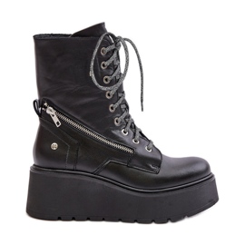 Bottes de Travail en Cuir à Plateforme et Compensée Maciejka 06676-01 Noir le noir