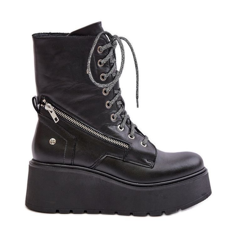 Bottes de Travail en Cuir à Plateforme et Compensée Maciejka 06676-01 Noir le noir