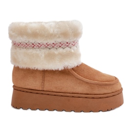 Bottes de neige à plateforme pour femmes avec fourrure et motif Camel Deepanti brun