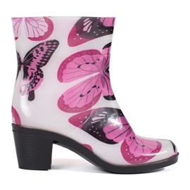 Bottes en caoutchouc à motif papillon et talons hauts multicolore