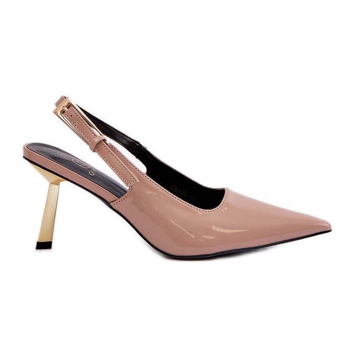 Escarpins vernis à talon ouvert, Beige Filona