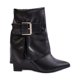 Bottines compensées Vortinia noires avec tige retroussée et boucle le noir
