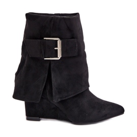 Bottines compensées à tige retroussée et boucle, Eco Suède, Noir Vortinia