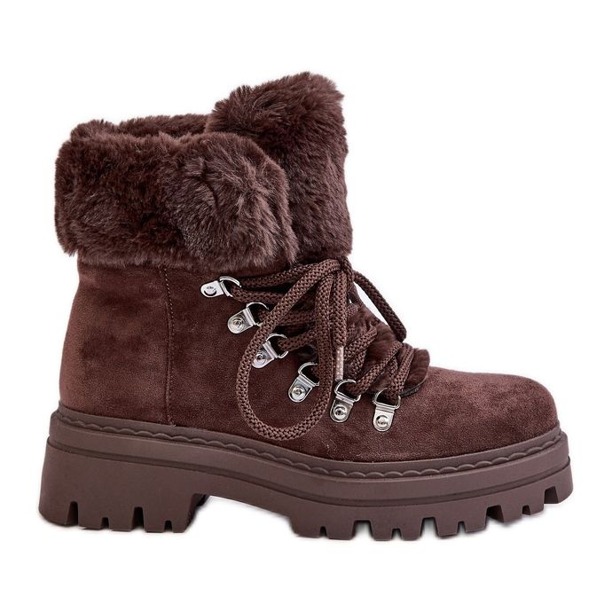 Trappeurs à lacets avec fourrure pour femme, marron foncé Vaminia brun
